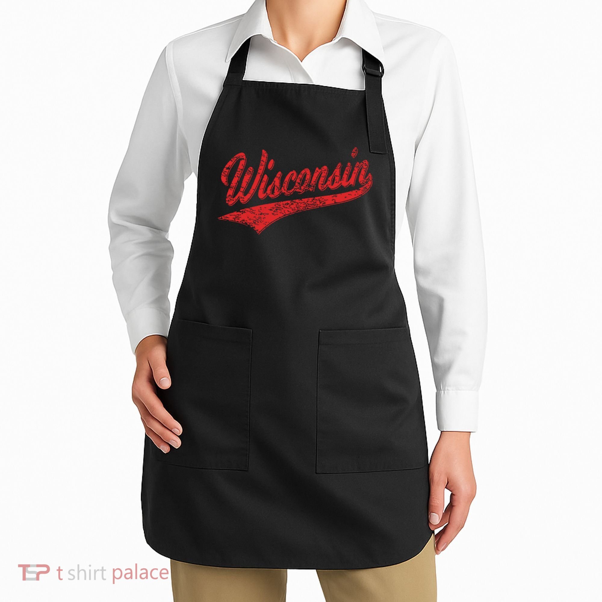 Wisconsin Varsity Script Classic Sports Jersey State Flag Apron
