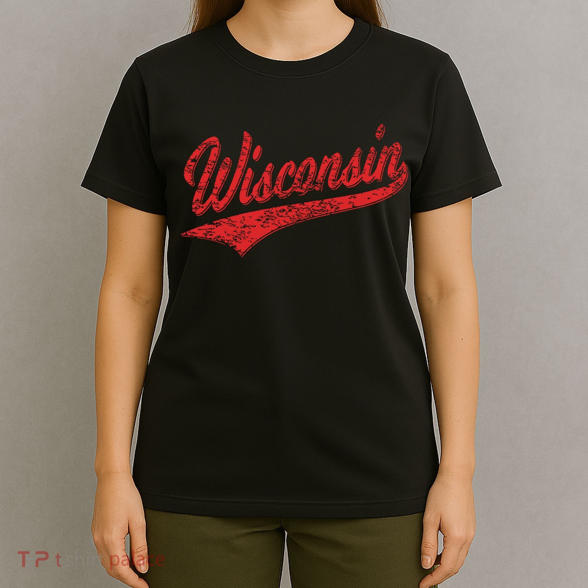 Wisconsin Varsity Script Classic Sports Jersey State Flag T-Shirt