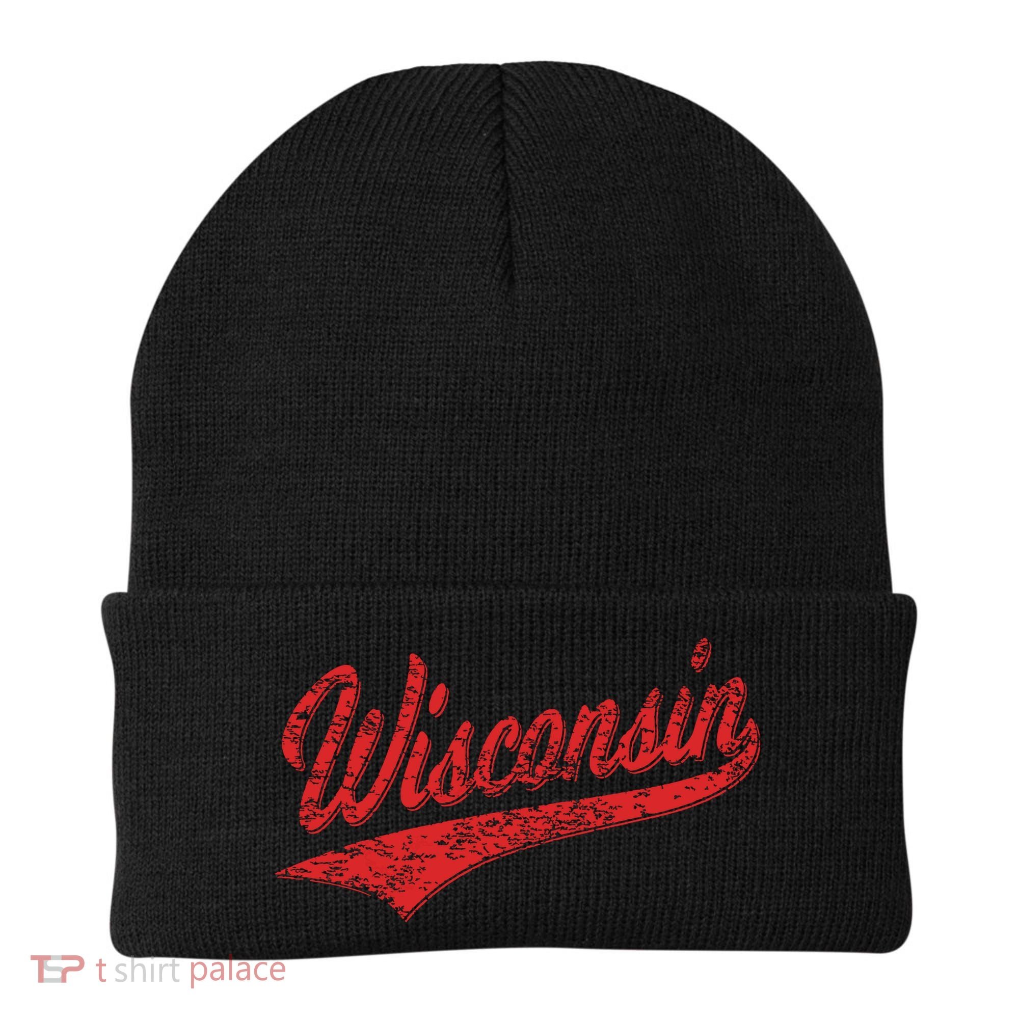 Wisconsin Varsity Script Classic Sports Jersey State Flag Beanie