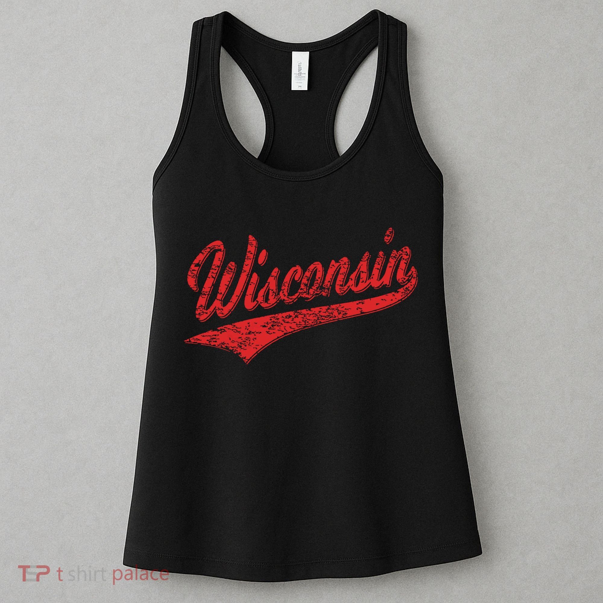 Wisconsin Varsity Script Classic Sports Jersey State Flag Women's Tank Top