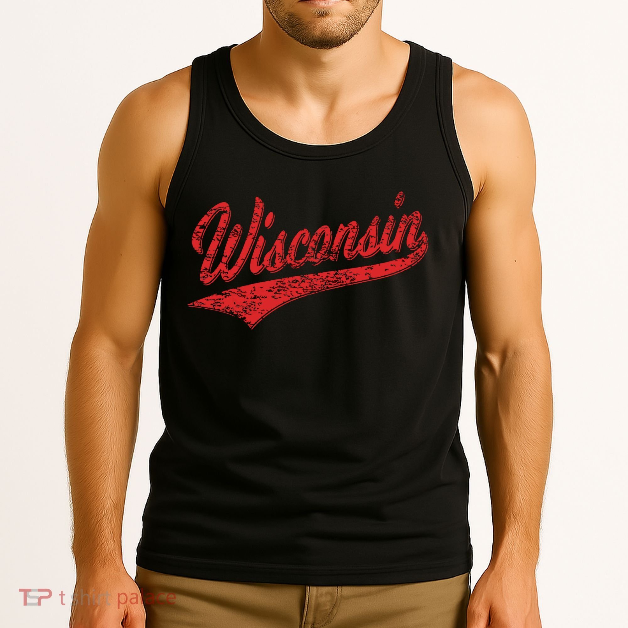 Wisconsin Varsity Script Classic Sports Jersey State Flag Tank Top