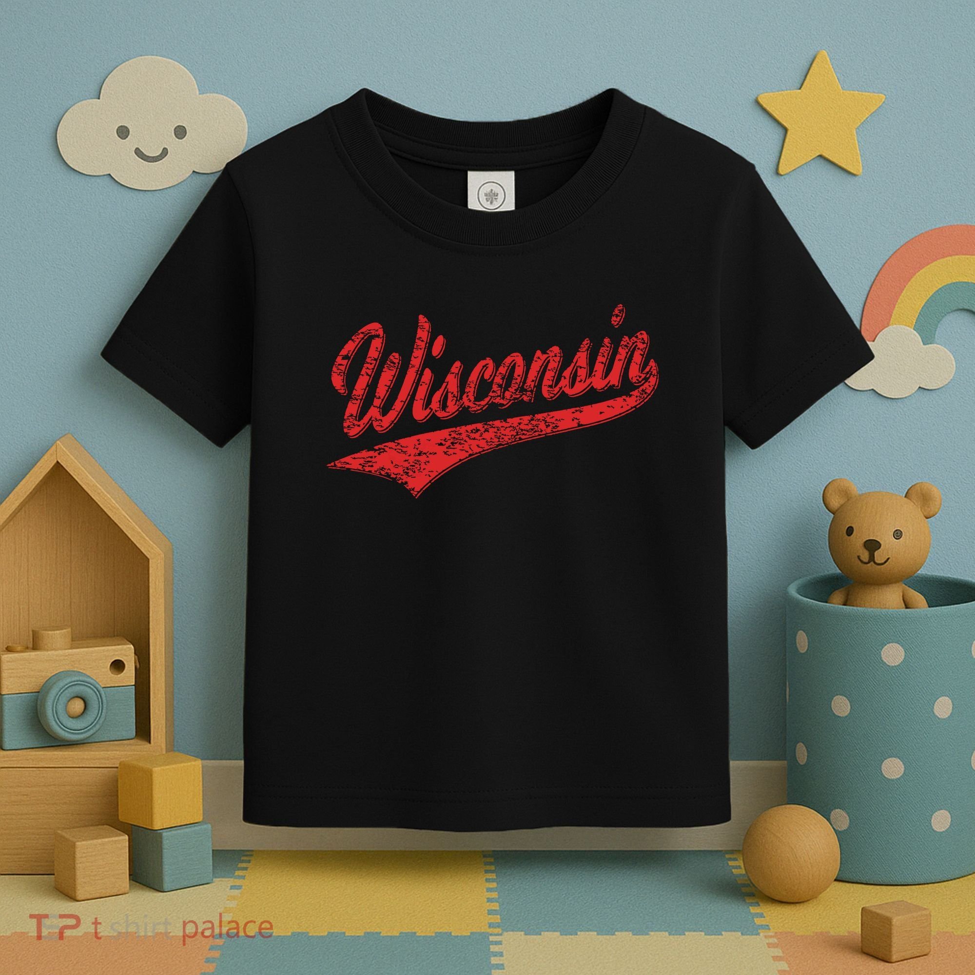 Wisconsin Varsity Script Classic Sports Jersey State Flag Toddler T-Shirt