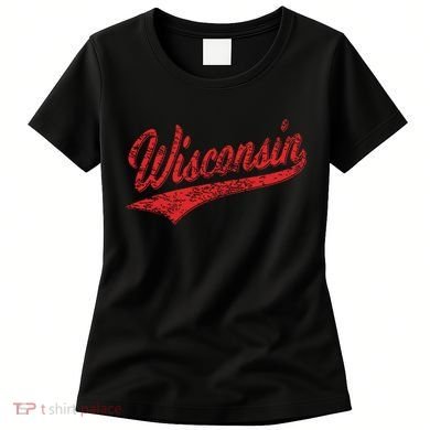 Wisconsin Varsity Script Classic Sports Jersey State Flag Women's T-Shirt