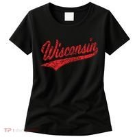 Wisconsin Varsity Script Classic Sports Jersey State Flag Women's T-Shirt thumb 0