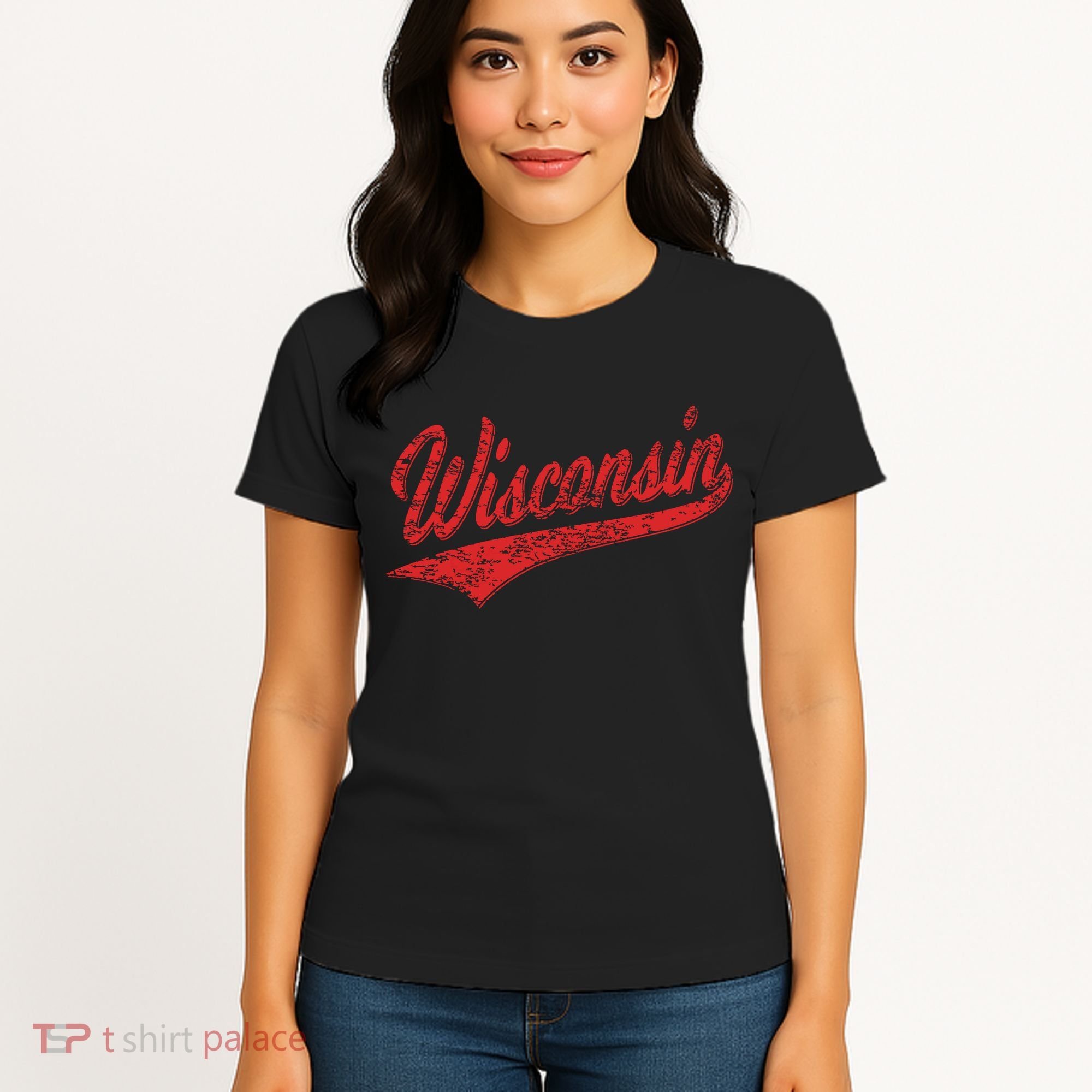 Wisconsin Varsity Script Classic Sports Jersey State Flag Women's T-Shirt