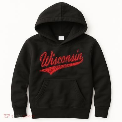 Wisconsin Varsity Script Classic Sports Jersey State Flag Kids Hoodie