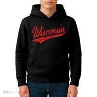 Wisconsin Varsity Script Classic Sports Jersey State Flag Kids Hoodie thumb 4