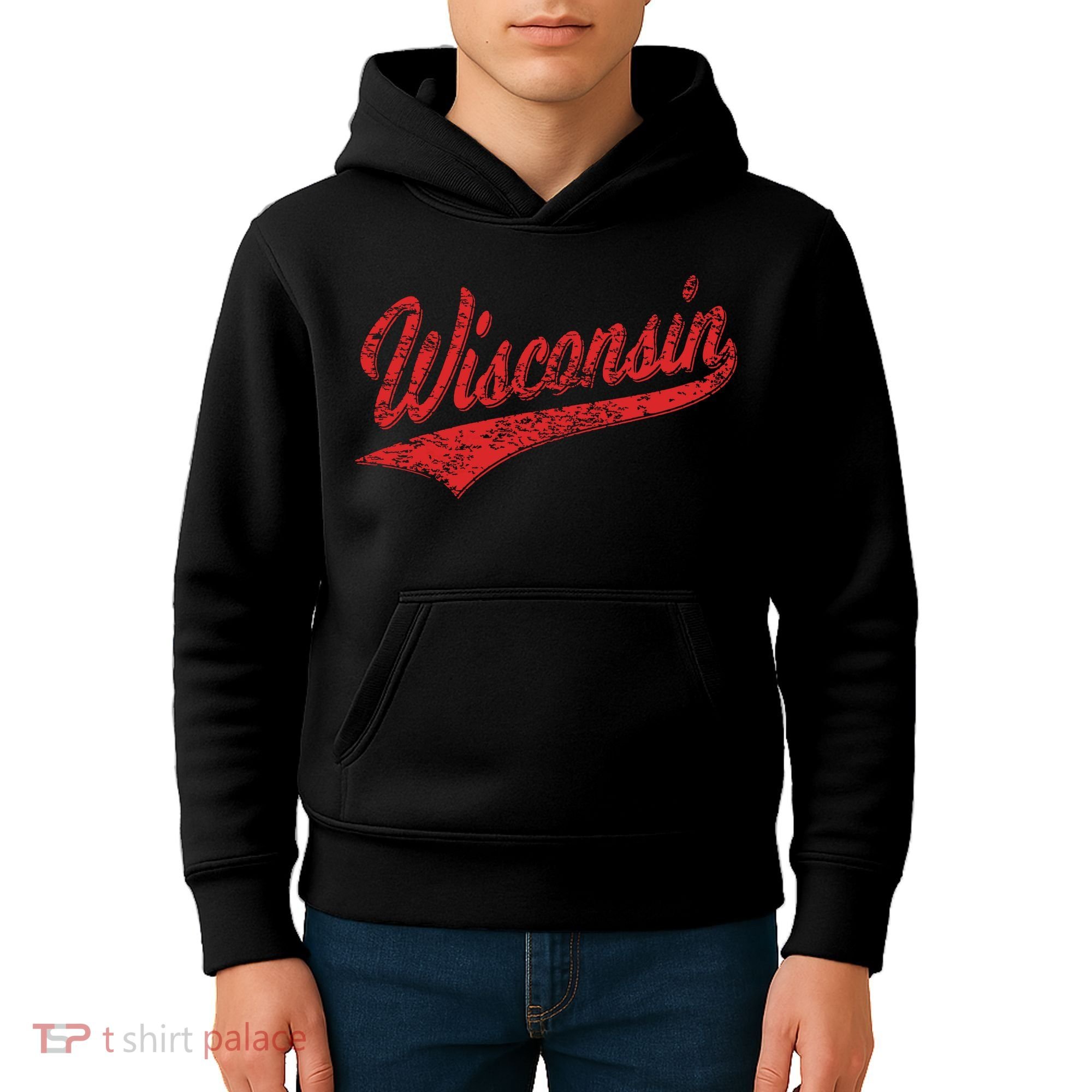 Wisconsin Varsity Script Classic Sports Jersey State Flag Kids Hoodie