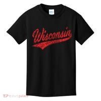 Wisconsin Varsity Script Classic Sports Jersey State Flag Kids T-Shirt thumb 0