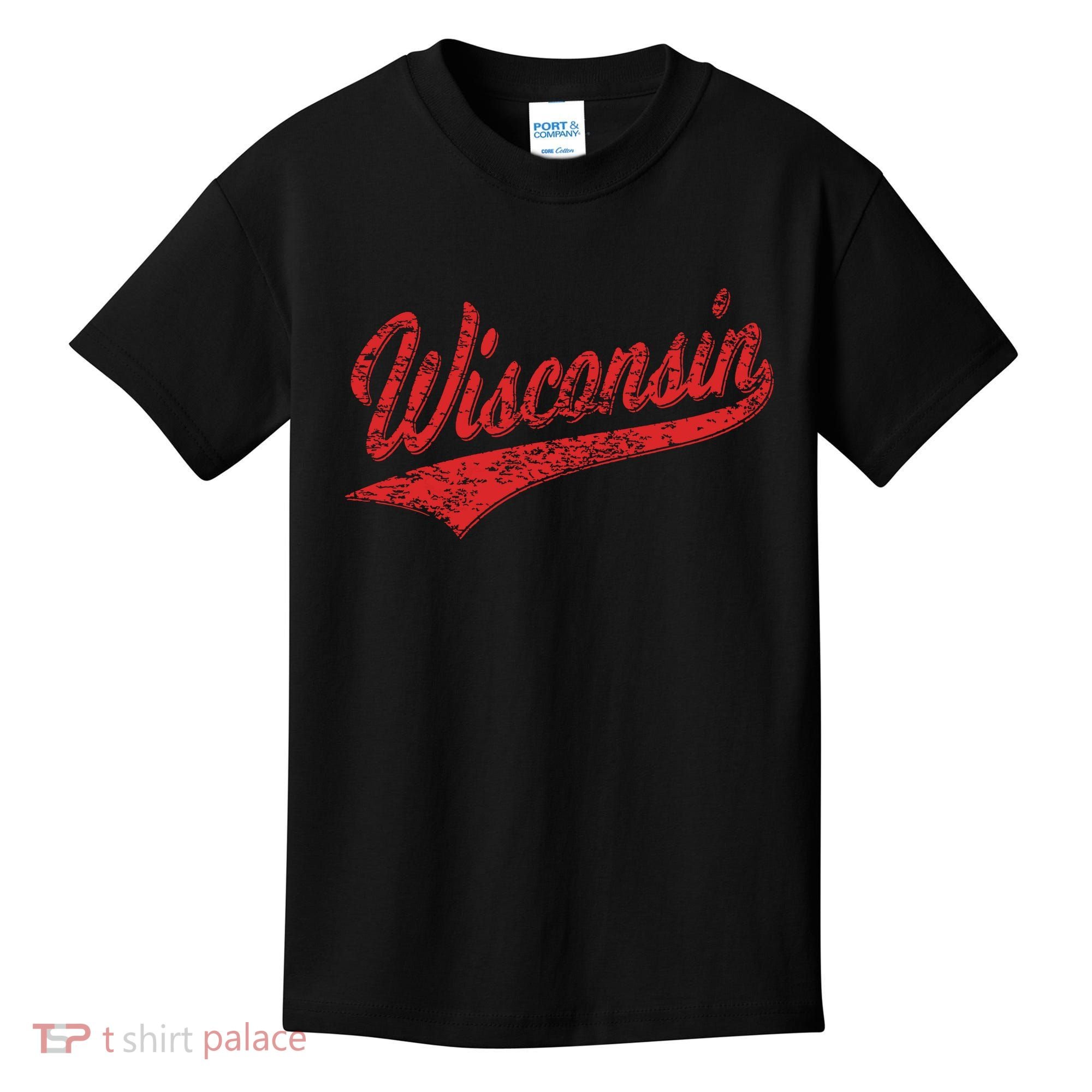 Wisconsin Varsity Script Classic Sports Jersey State Flag Kids T-Shirt