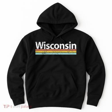 Wisconsin Vintage Worn Design Retro Stripes Hoodie