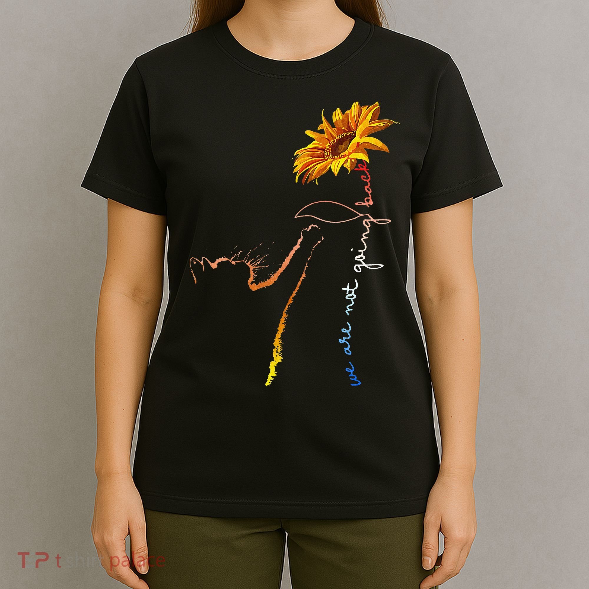 Women We Are Not Going Back Cute Cat Sunflower Kamalaharris Gift T-Shirt