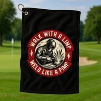 Walk With A Limp Weld Like A Pimp Funny Welding Welder Gift Golf Towel thumb 1