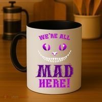 Womens We're All Mad Here Grinning Cheshire Cat Wonderland Coffee Mug thumb 4