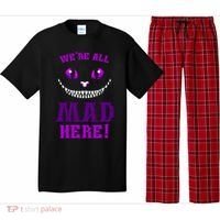 Womens We're All Mad Here Grinning Cheshire Cat Wonderland Pajama Set thumb 0