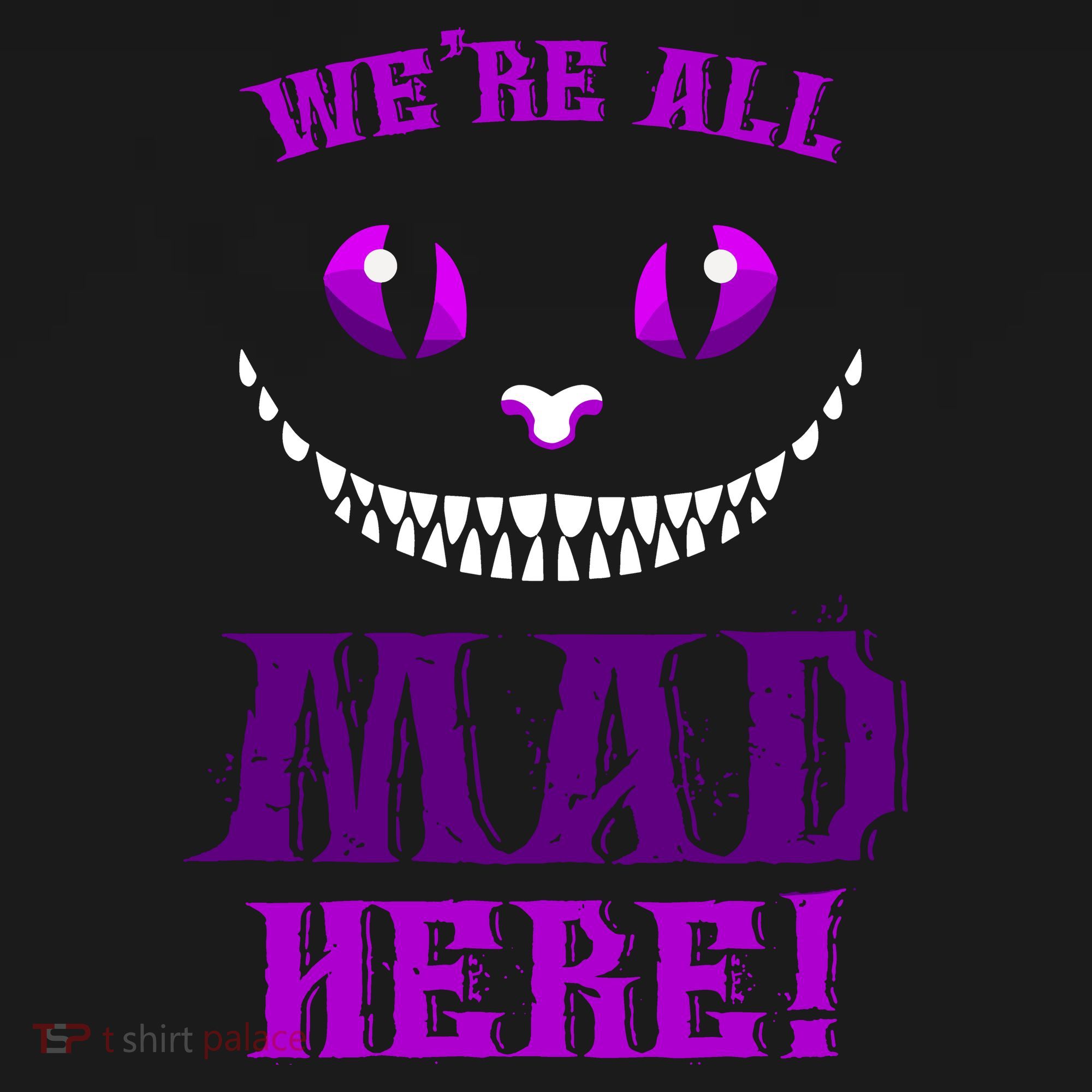 Womens We're All Mad Here Grinning Cheshire Cat Wonderland Kids Hoodie