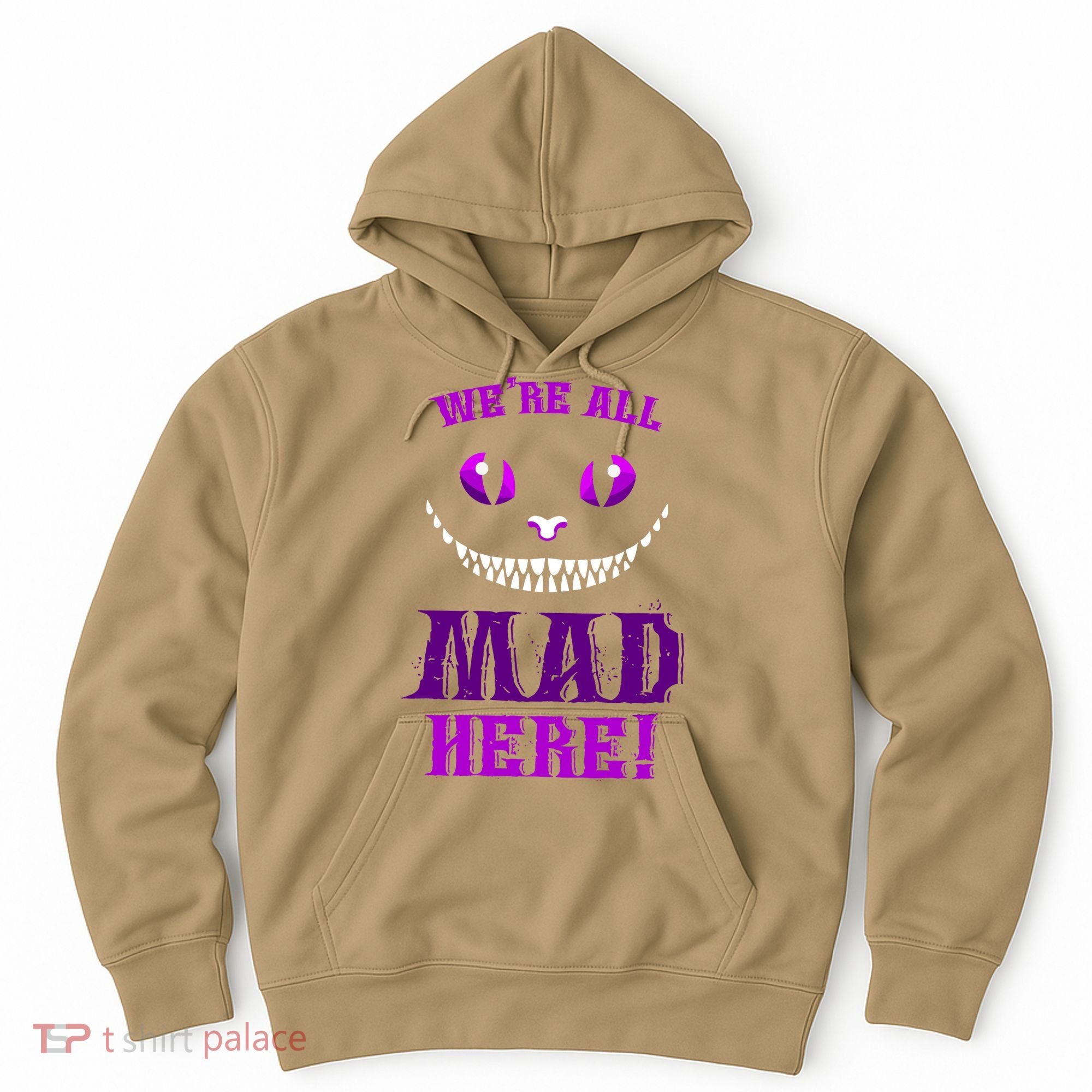 Womens We're All Mad Here Grinning Cheshire Cat Wonderland Hoodie