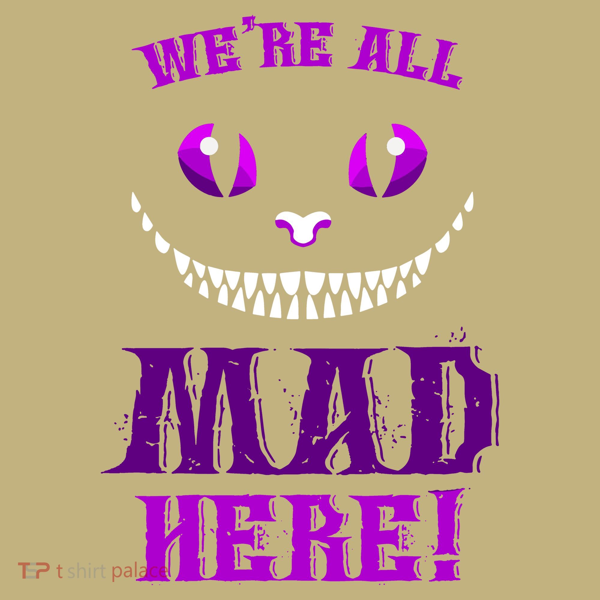 Womens We're All Mad Here Grinning Cheshire Cat Wonderland Long Sleeve Shirt