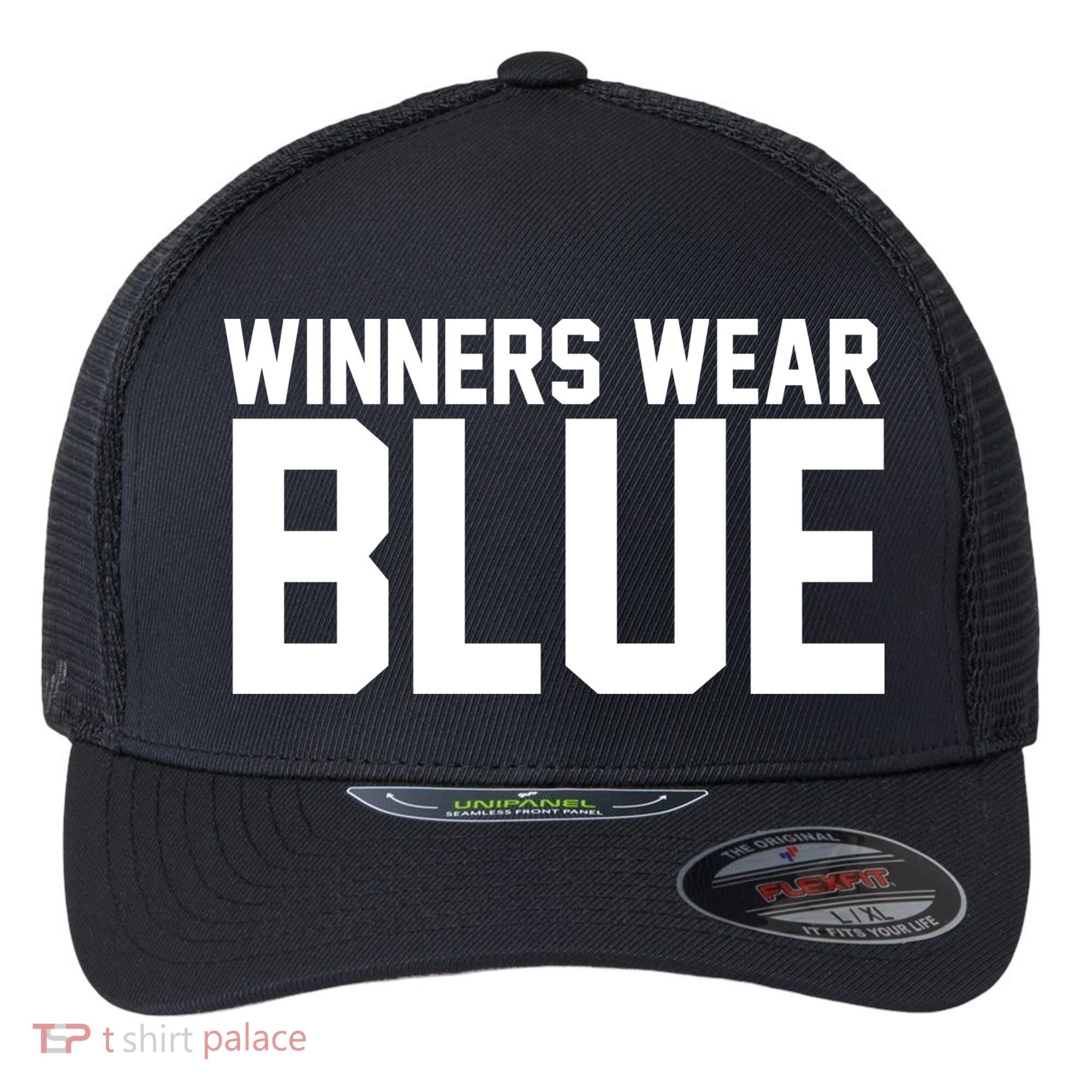 Winners Wear Blue Game Competition Flexfit Unipanel Trucker Cap
