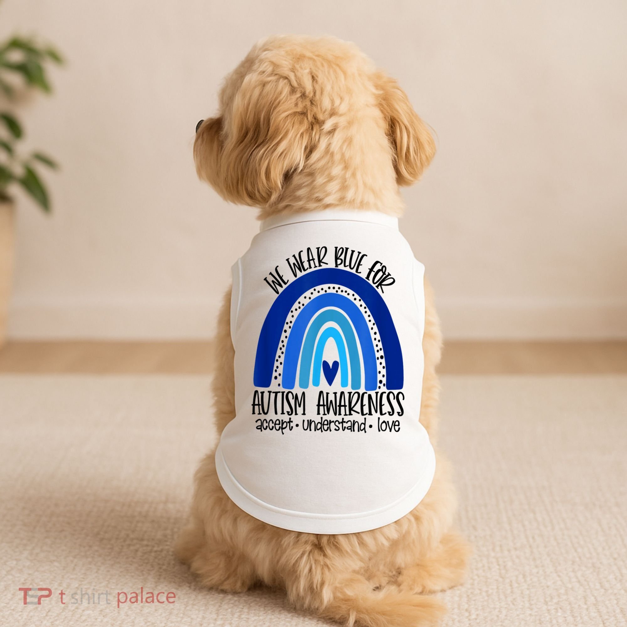 We Wear Blue For Autism Awareness, Accept Understand Love Doggie Tank