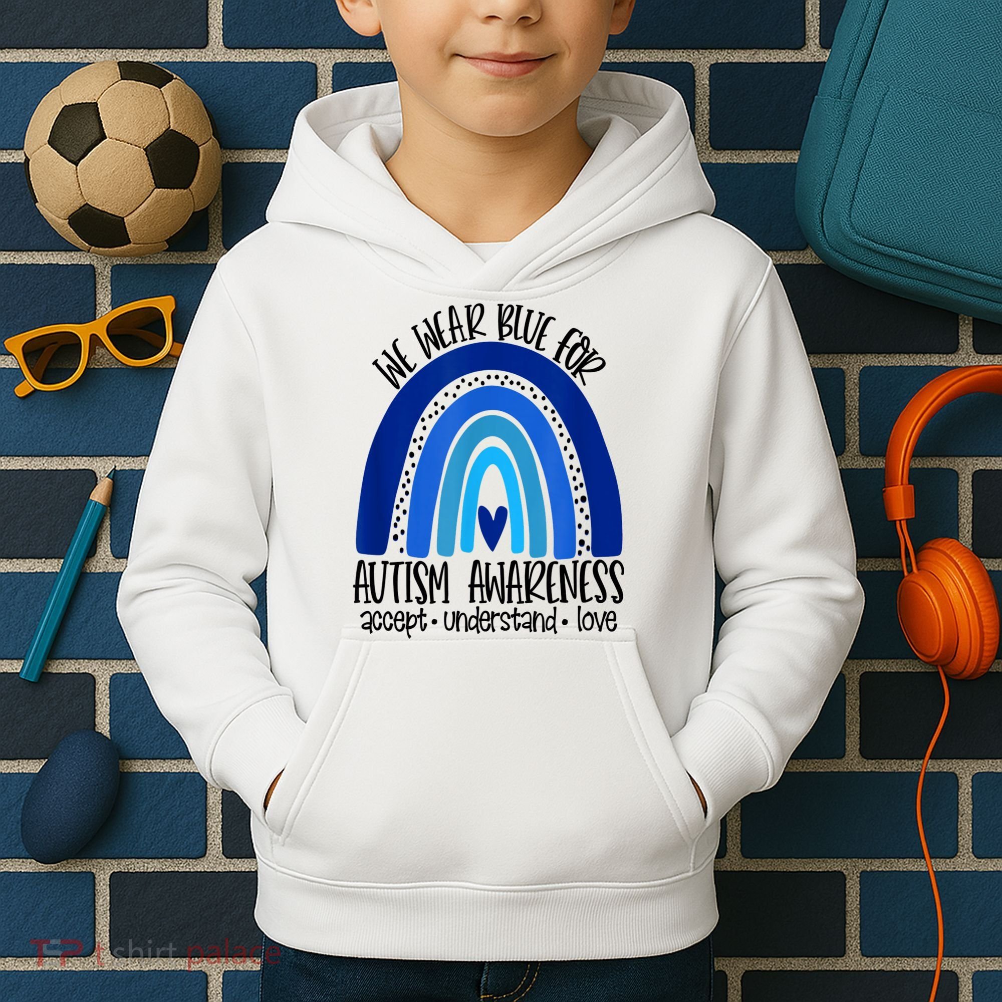We Wear Blue For Autism Awareness, Accept Understand Love Kids Hoodie