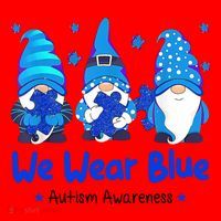We Wear Blue Autism Awareness Gnome Santa Hat thumb 1