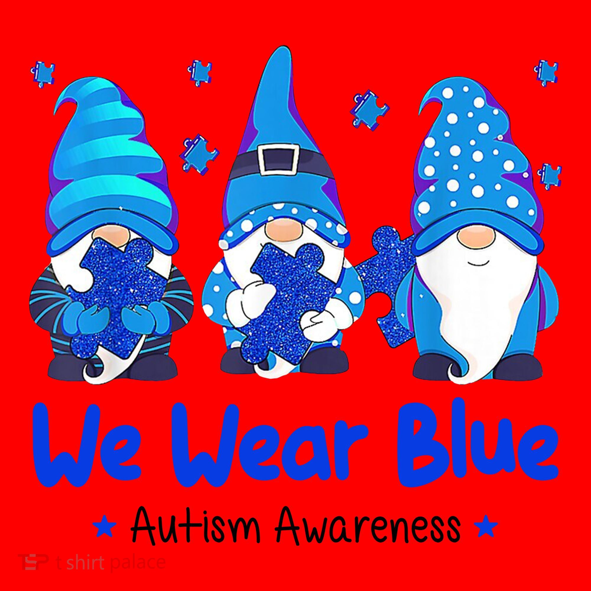 We Wear Blue Autism Awareness Gnome Santa Hat