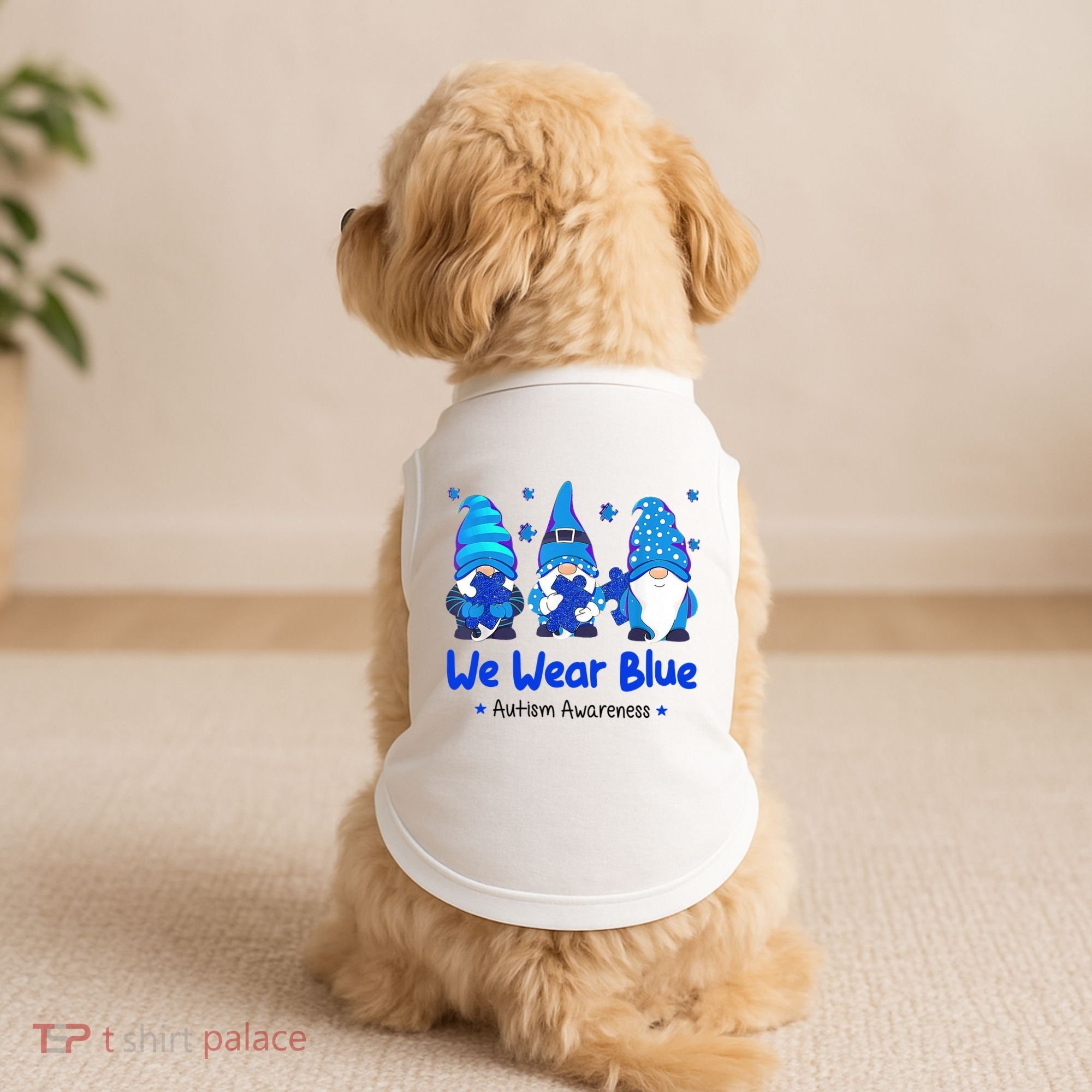 We Wear Blue Autism Awareness Gnome Doggie Tank