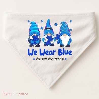 We Wear Blue Autism Awareness Gnome USA-Made Doggie Bandana