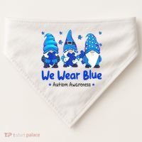 We Wear Blue Autism Awareness Gnome USA-Made Doggie Bandana thumb 0