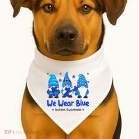 We Wear Blue Autism Awareness Gnome USA-Made Doggie Bandana thumb 1