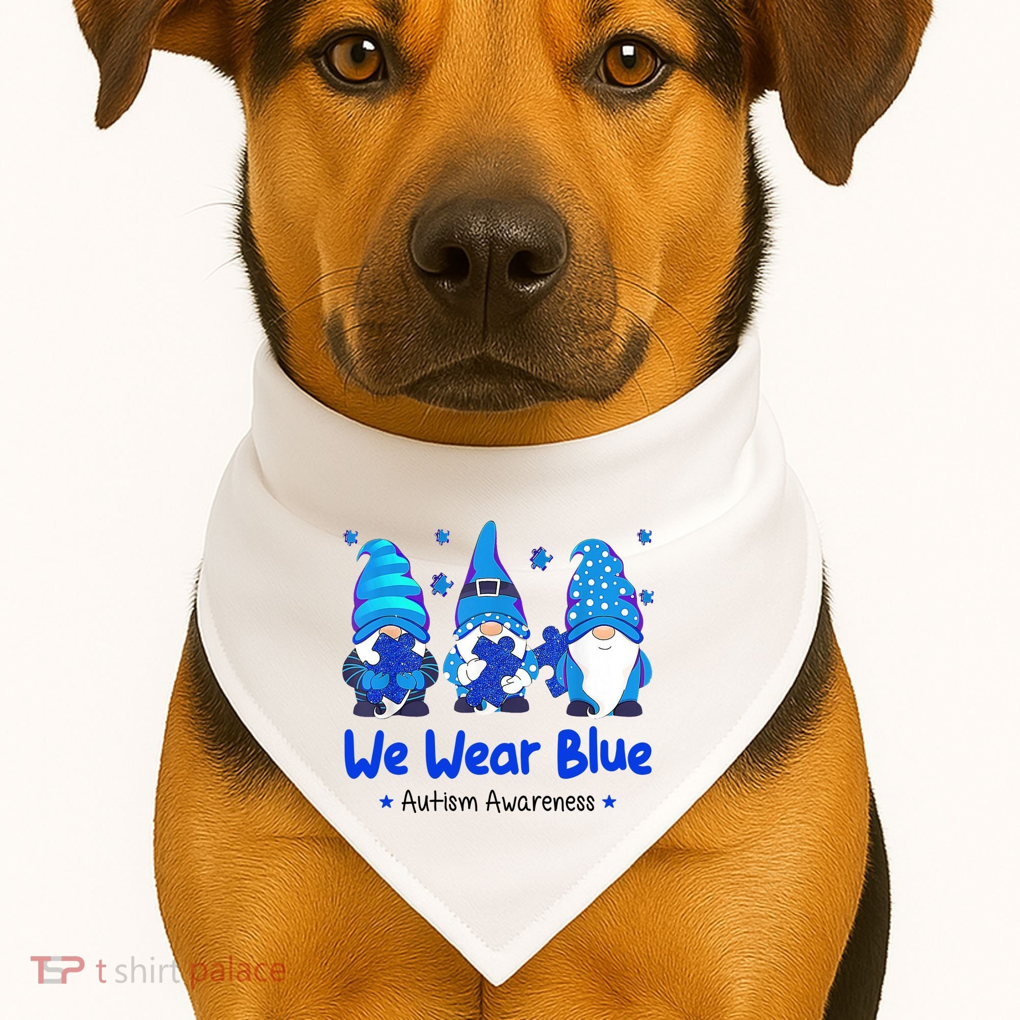 We Wear Blue Autism Awareness Gnome USA-Made Doggie Bandana
