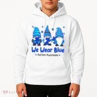 We Wear Blue Autism Awareness Gnome Hoodie thumb 2