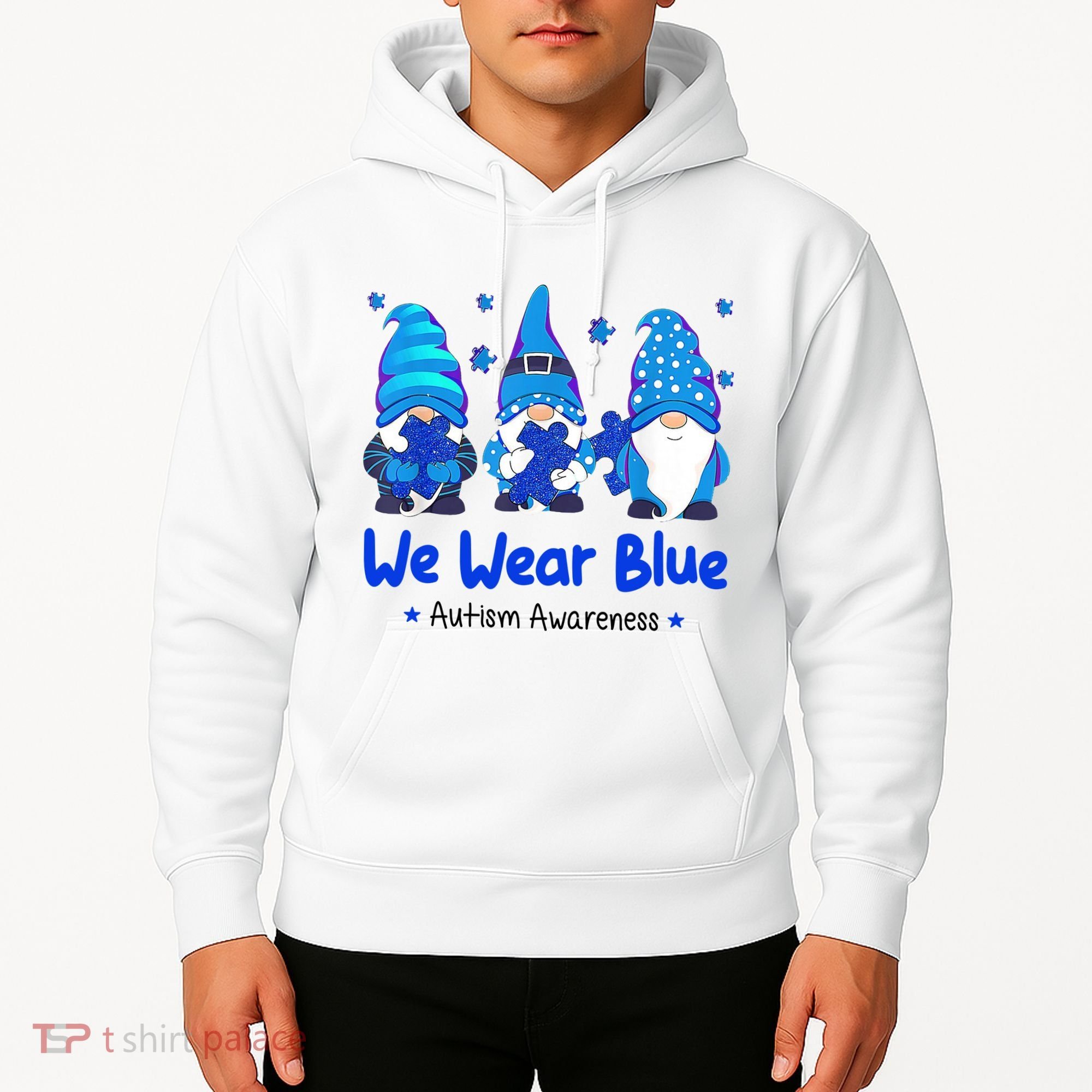 We Wear Blue Autism Awareness Gnome Hoodie