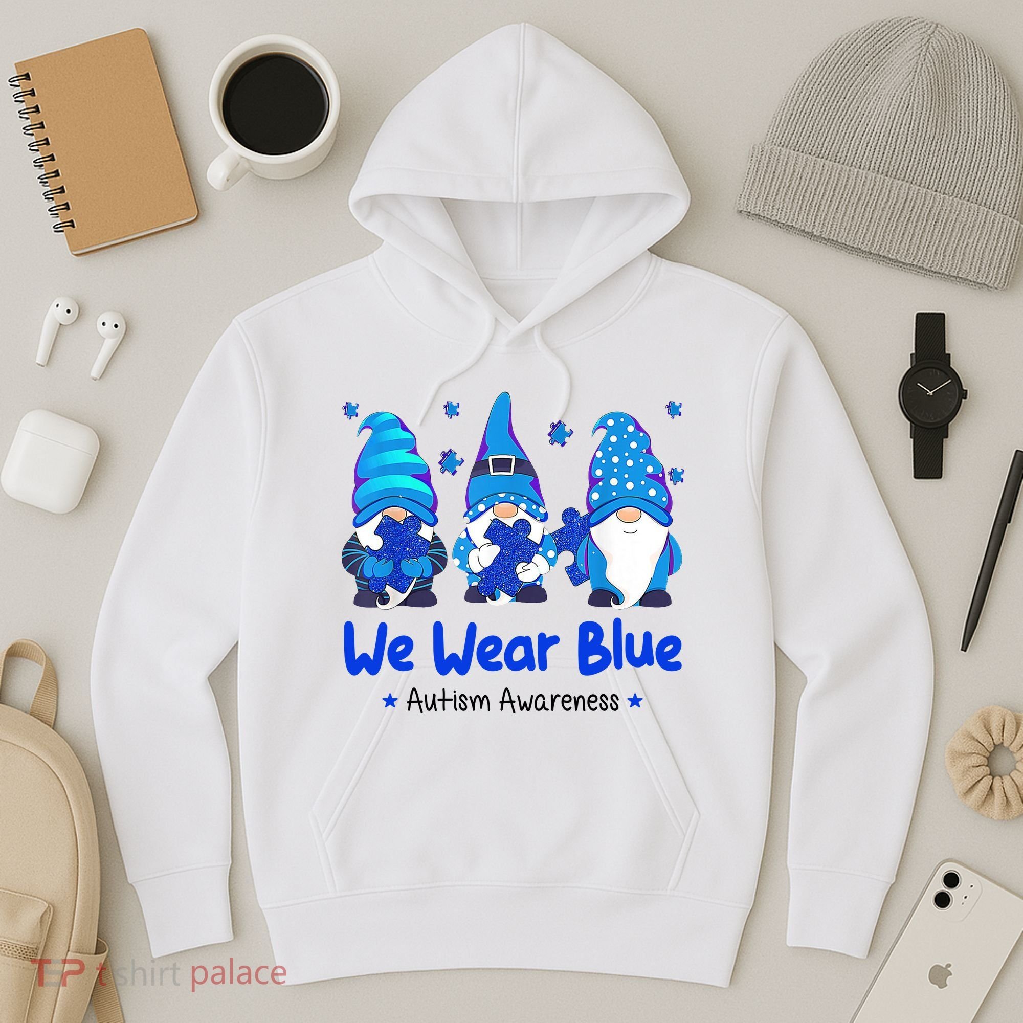 We Wear Blue Autism Awareness Gnome Hoodie