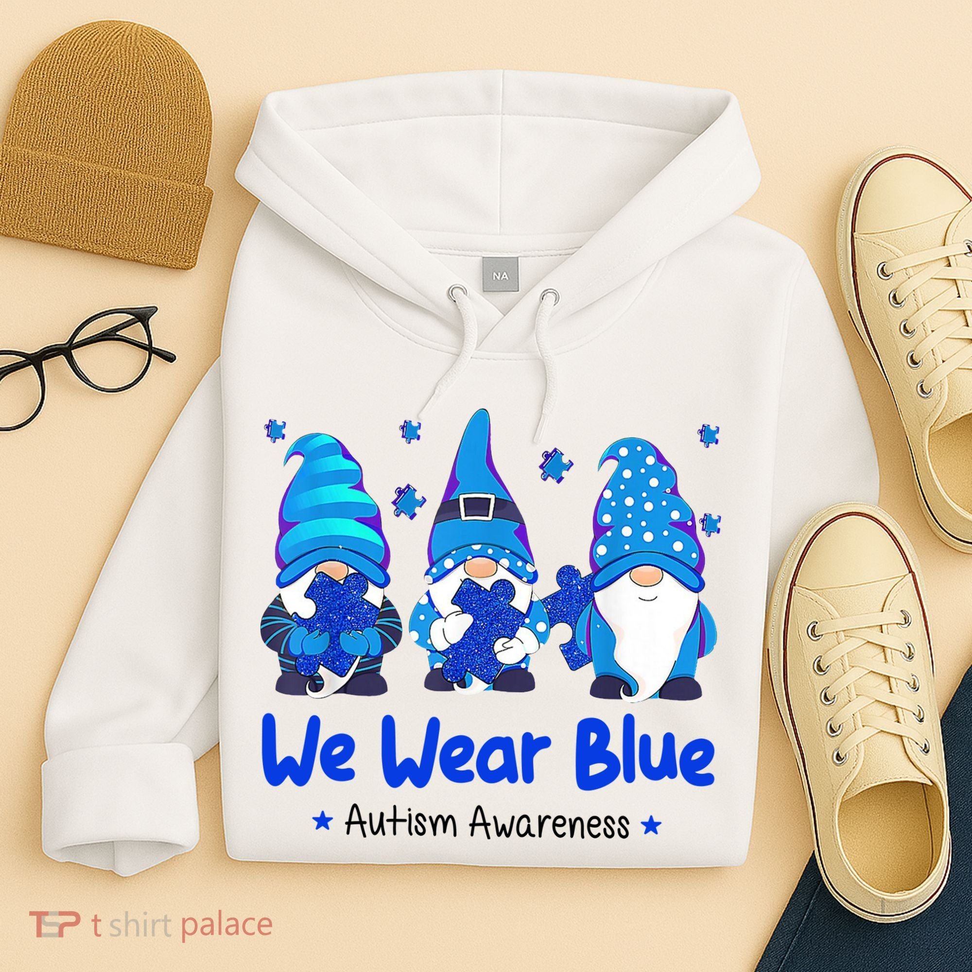 We Wear Blue Autism Awareness Gnome Hoodie