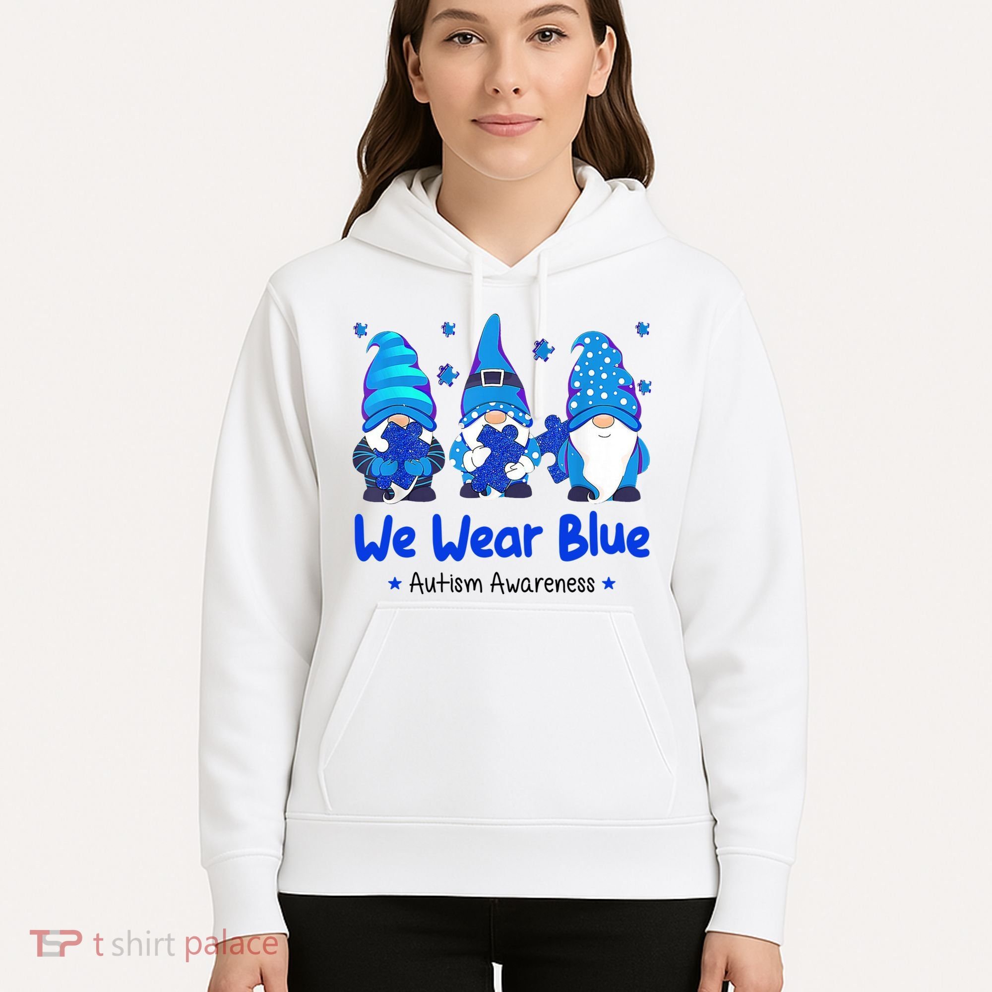 We Wear Blue Autism Awareness Gnome Hoodie
