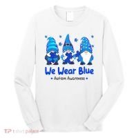 We Wear Blue Autism Awareness Gnome Long Sleeve Shirt thumb 0