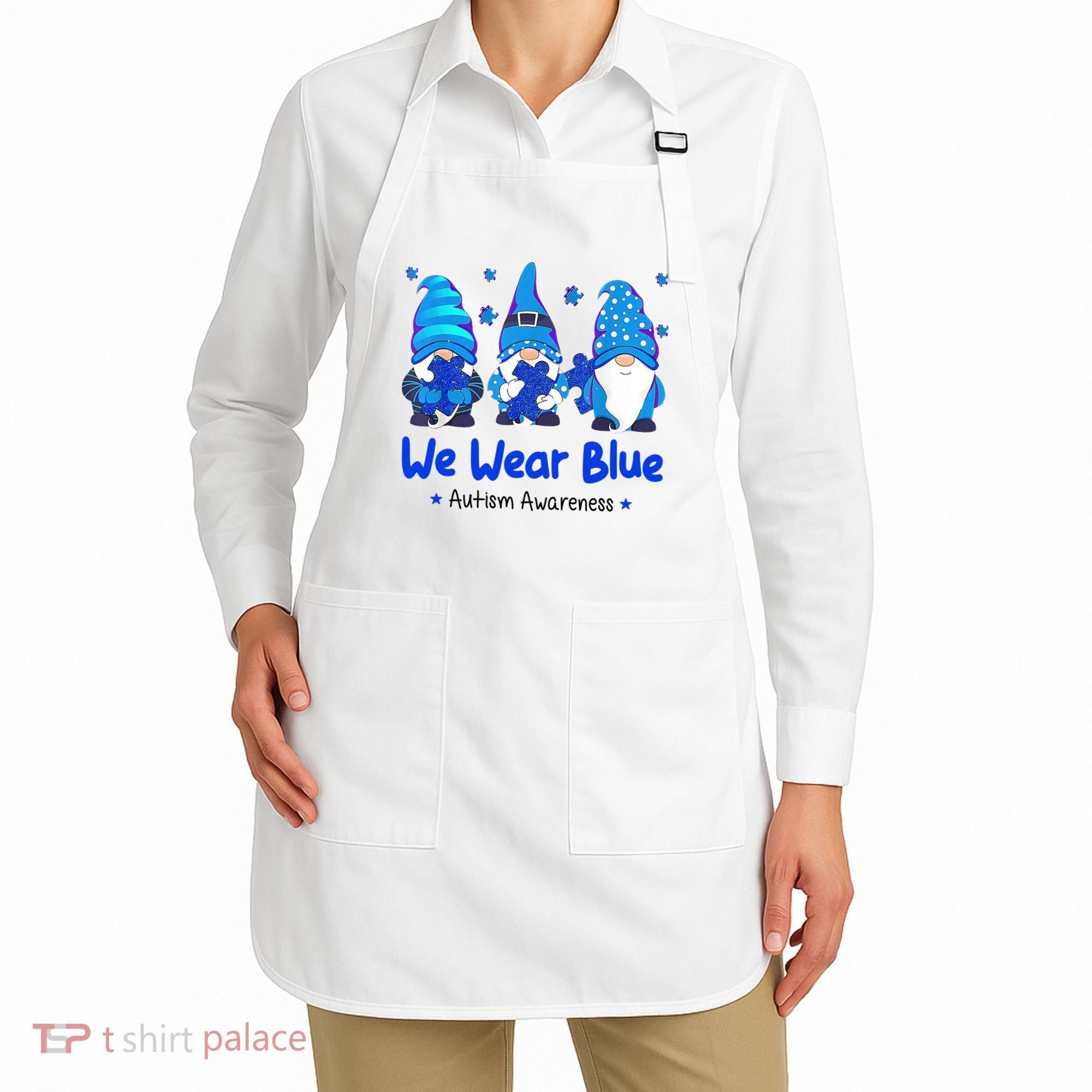We Wear Blue Autism Awareness Gnome Apron