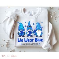 We Wear Blue Autism Awareness Gnome Sweatshirt thumb 2