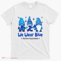 We Wear Blue Autism Awareness Gnome T-Shirt thumb 0