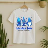 We Wear Blue Autism Awareness Gnome T-Shirt thumb 2