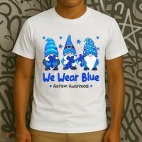 We Wear Blue Autism Awareness Gnome T-Shirt thumb 3