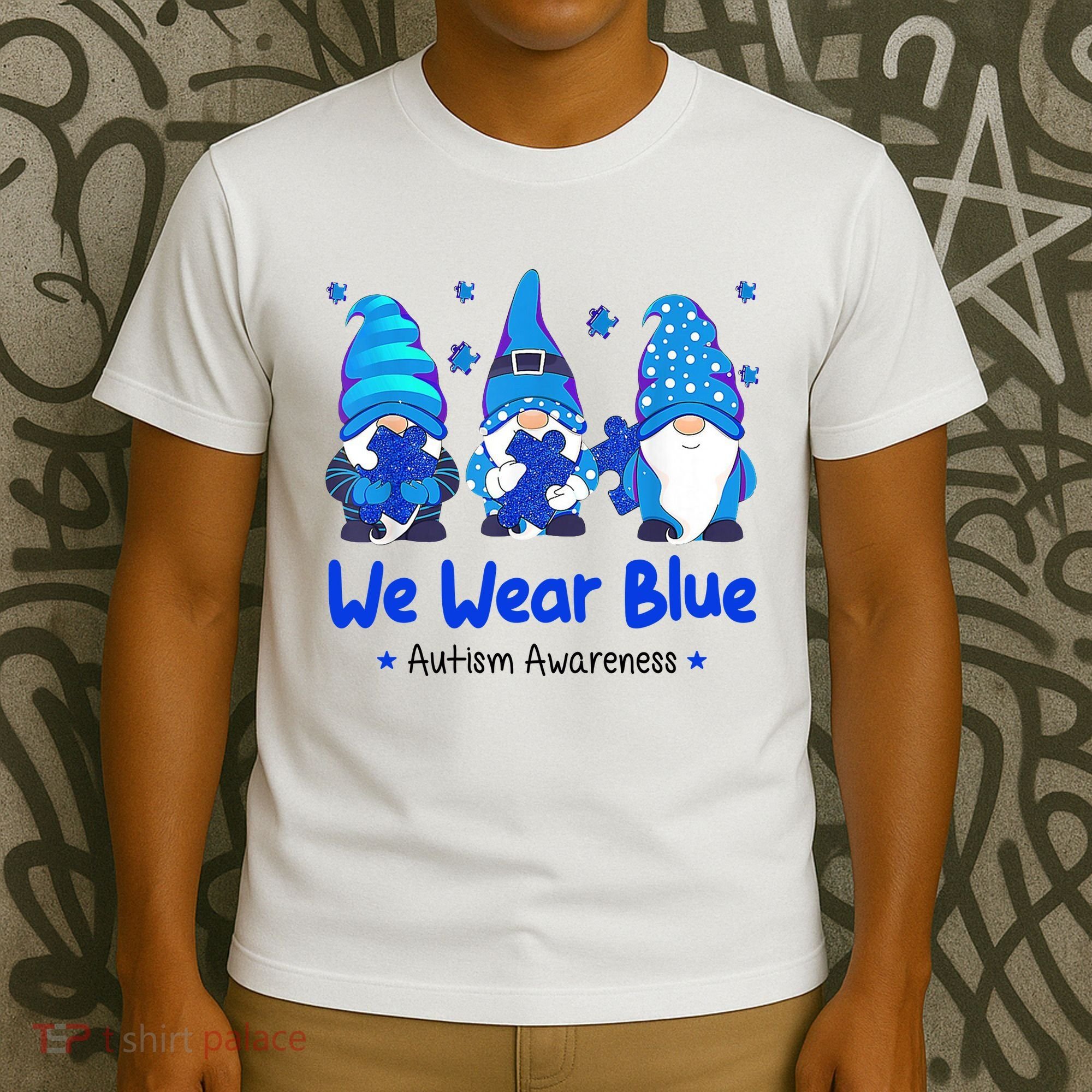 We Wear Blue Autism Awareness Gnome T-Shirt