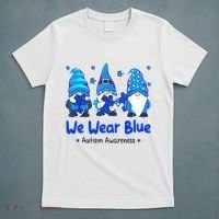We Wear Blue Autism Awareness Gnome T-Shirt thumb 5