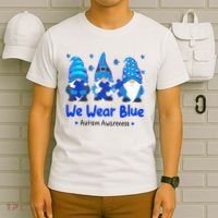 We Wear Blue Autism Awareness Gnome T-Shirt thumb 6