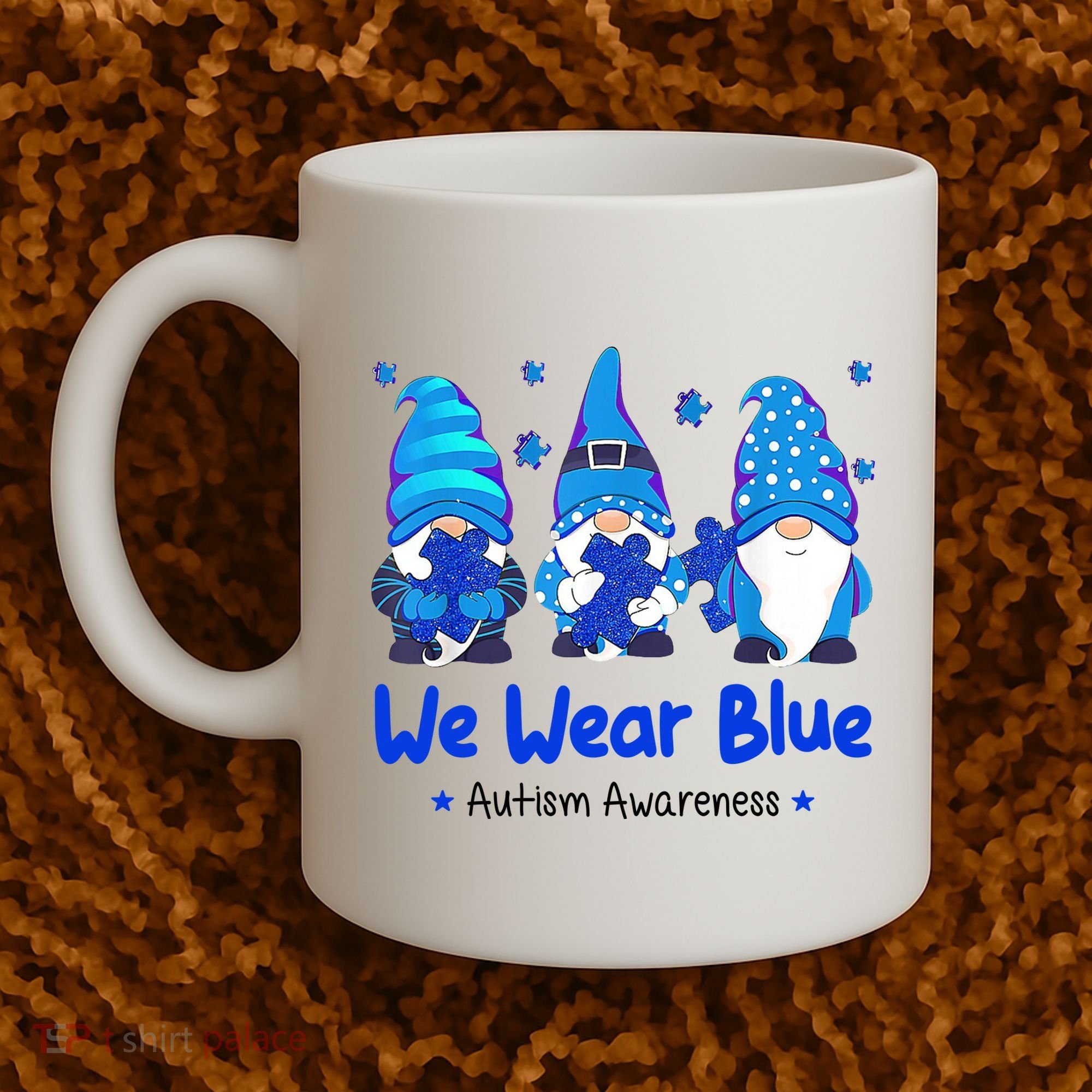 We Wear Blue Autism Awareness Gnome Coffee Mug
