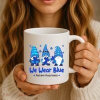 We Wear Blue Autism Awareness Gnome Coffee Mug thumb 3