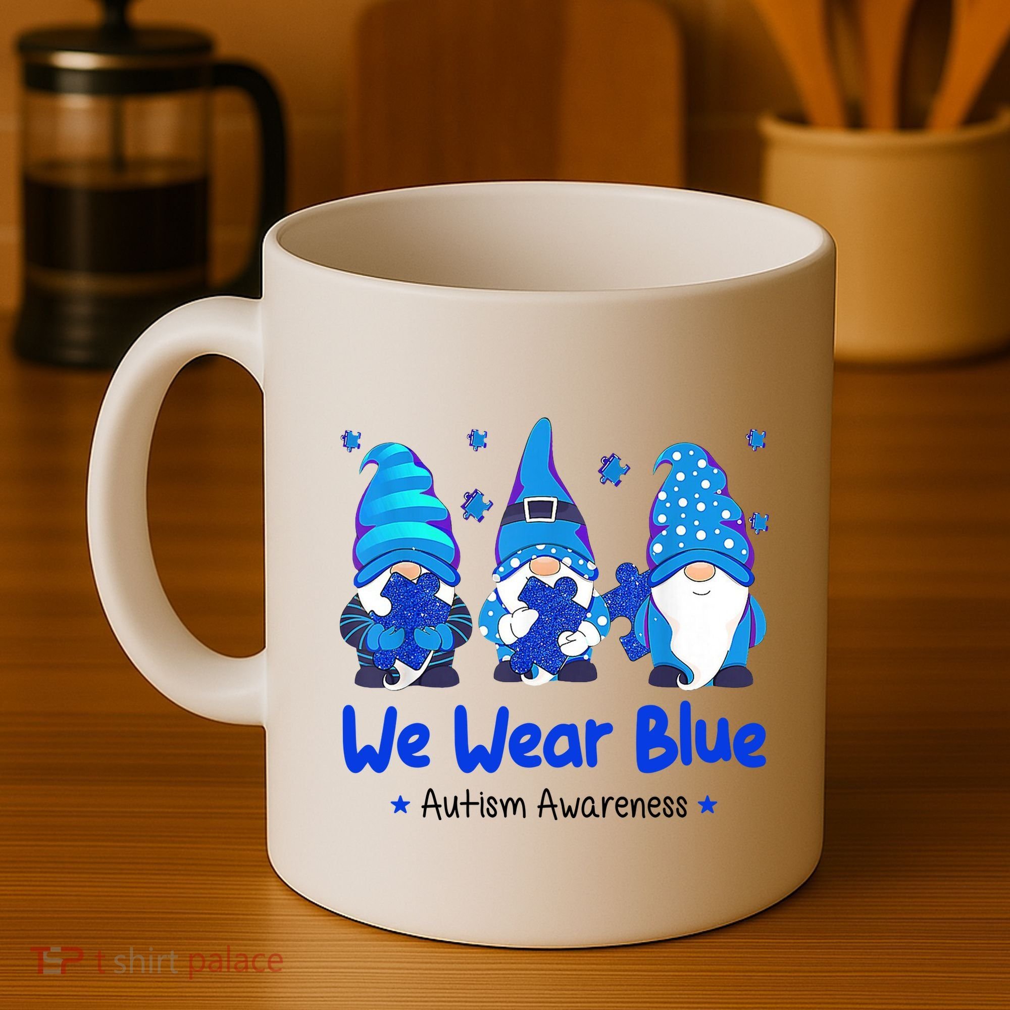 We Wear Blue Autism Awareness Gnome Coffee Mug