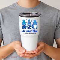 We Wear Blue Autism Awareness Gnome Tumbler thumb 2